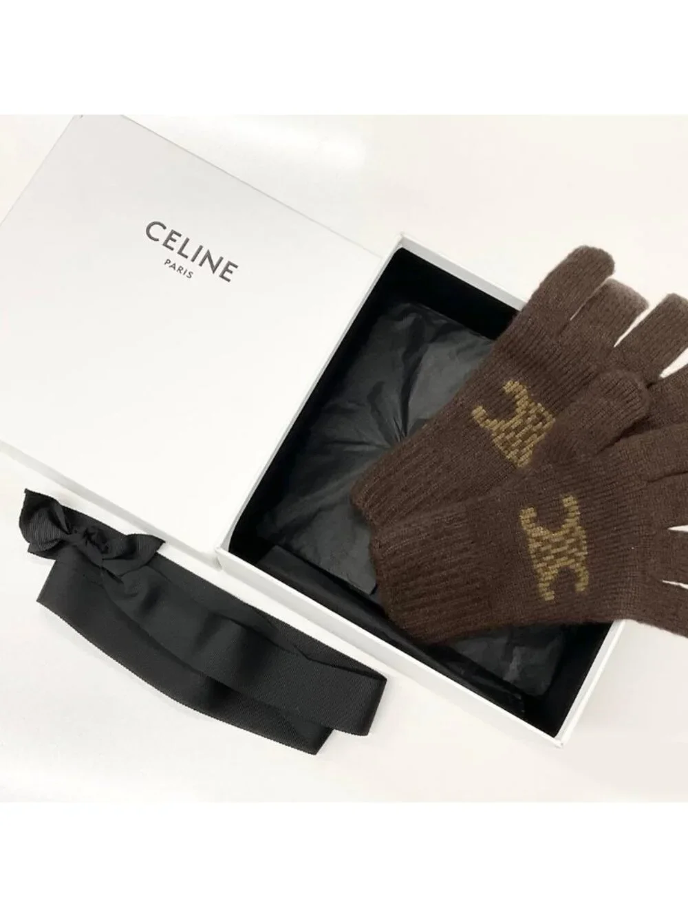 Celine Triomphe Monogram Gloves Brown